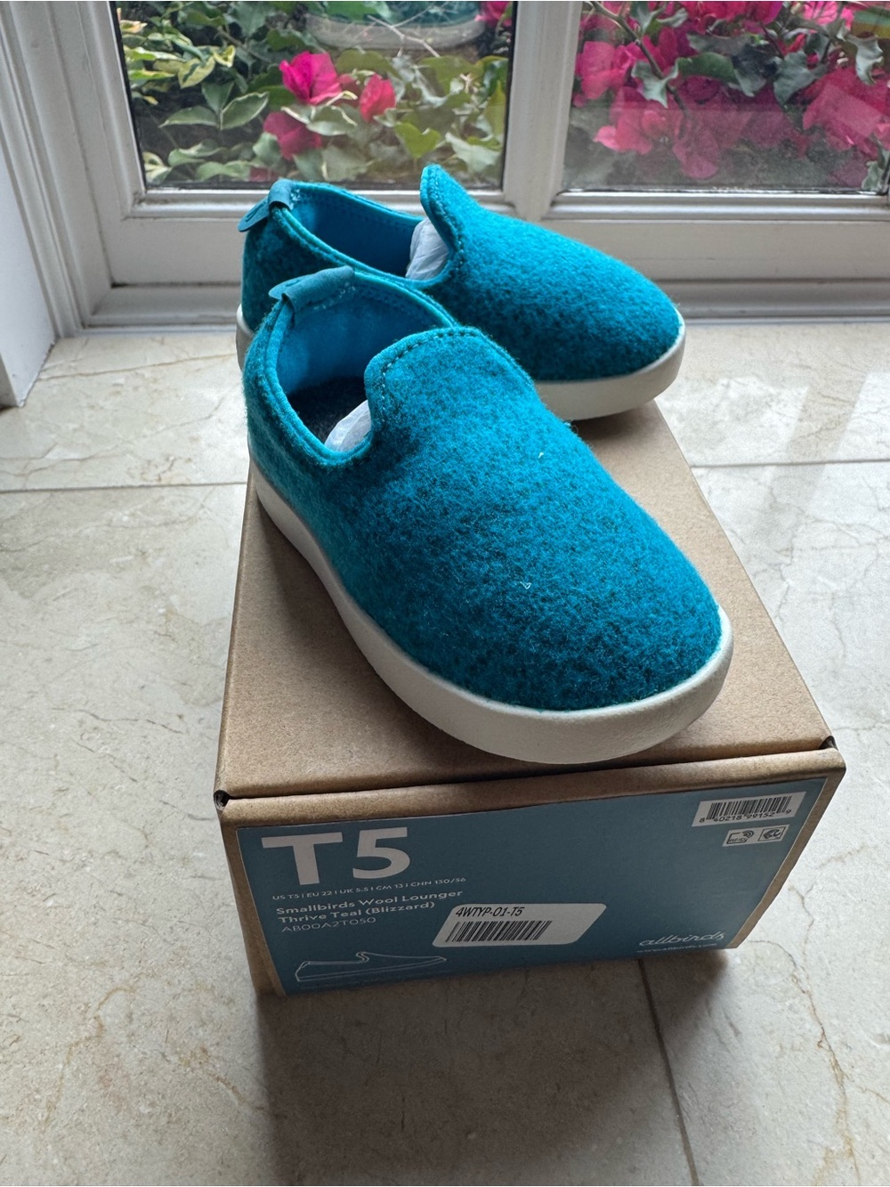 allbirds Kids Teal Wool Slip-On Sneakers with White Sole